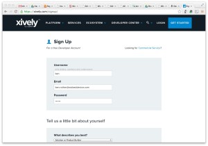 Xively sign up screen (click to enlarge)